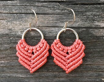 SALE Micro-Macrame Dangle Earrings - Coral