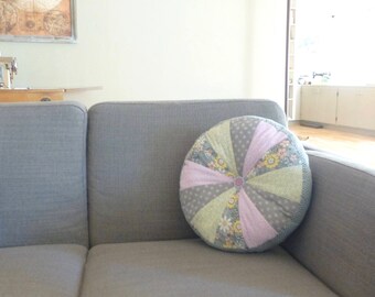Round throw pillow, fabric throw pillow, tufted throw pillow, cottage chic, home decor, wedding present, housewarming gift, ready to ship