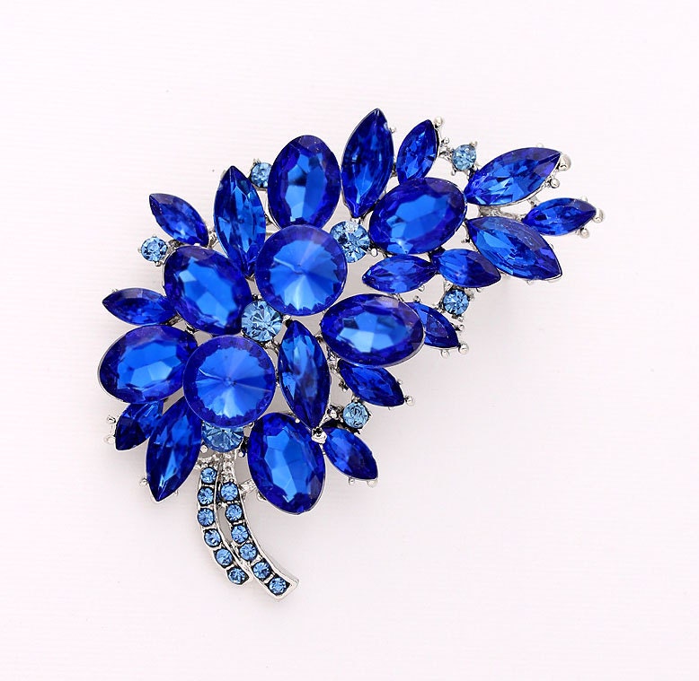 Cobalt Blue Brooch Crystal Rhinestone Brooch Sapphire Dress
