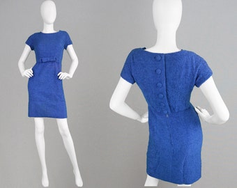 Vintage JACQUES HEIM 60s Wiggle Dress Blue Wool Boucle Dress I Magnin Mini Dress Fitted Sheath Dress Smart Office Dress Nubby Fabric 1960s
