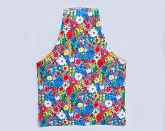 Bright Floral Wrist Tote, Knitting Bag, Bright Flowers, Spring Flowers, Project Bag, Crochet Project Bag, Wrist Bag, Project tote