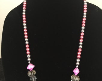 As You Like It, Pink & Gray Multi Size and Textured Beaded Necklace