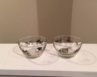 Pair of Vintage Libbey Nut/Snack/Dip Bowls Horseless Carriage Design