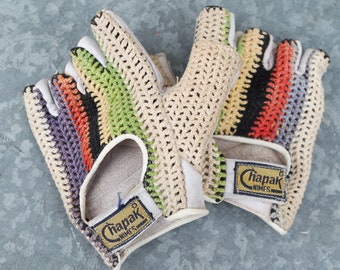 Vintage 70s leather and cotton driving gloves/ driving mittens/cyclist gloves