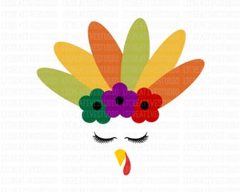 Turkey SVG, Turkey Face SVG, Thanksgiving Svg, Turkey Eyelashes SVG, Unicorn Head Svg, Svg Files, Cricut, Silhouette Cut Files
