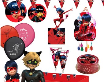 MIRACULOUS LADYBUG Party supplies Decorating Cups Napkins Plates Tablecover Flag banner Face Masks Balloons Hats Loot Bags