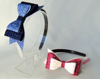 Glitter Bow Headband, Large Felt Bow, Double Bow, Blue Headband, Pink Headband, Party Hat, Photo Prop, Mad Hatter, Frozen, HEBE