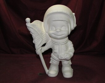 Ceramic Bisque Smiley Astronaut with American Flag U Paint Ready to Paint Happy Vintage Unpainted