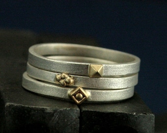 Stacking Rings - Rock and Roll Stacking Set -Geometric Stacking Rings - Sterling Silver Stackers - Stacking Ring Set - Thin Silver Ring
