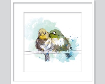 Watercolor two birds-fine art Giclée print-
