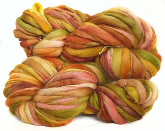 Handspun Yarn handyed fine Polwarth wool thick and thin bulky single