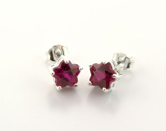 Sterling Silver Lab Ruby Flower Earrings July Birthstone