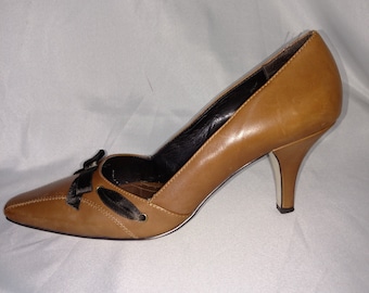Size 8.5 Franco Sarto Pumps/Size 8.5 Leather Pump/Brown Leather Pumps/Square Toe Pumps/Dressy Brown High Heel Shoes/Nr.219