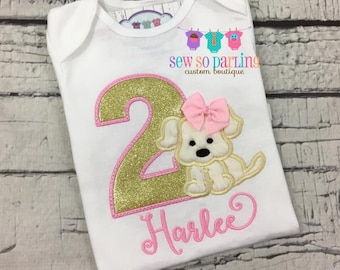 Girls Puppy Birthday shirt - Pink and gold Puppy Birthday - Girl 1st Birthday Shirt - 2nd Birthday Puppy Shirt - Dog birthday Shirt-ANY AGE