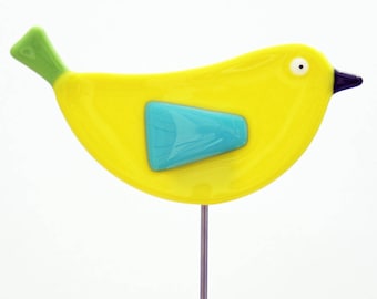 Glassworks Northwest - Yellow Bird Plant Stake - Fused Glass Garden Art