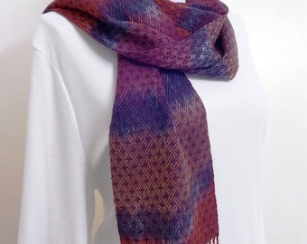 Hand Woven Tencel Scarf - Hand-dyed Scarf in Cranberry colors, Handwoven Scarf, Woven Scarf, Tencel Scarf (17-07A)
