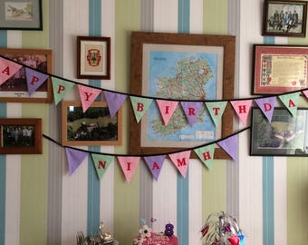 Beautiful Cotton Double Sided Bunting - Happy Birthday banner