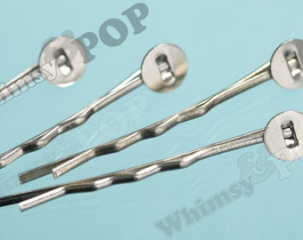 Silver Bobby Pin Blanks and Findings, Bobby Pins, 44mm wide, 7mm Glue Pad (R2-114/C2-11))