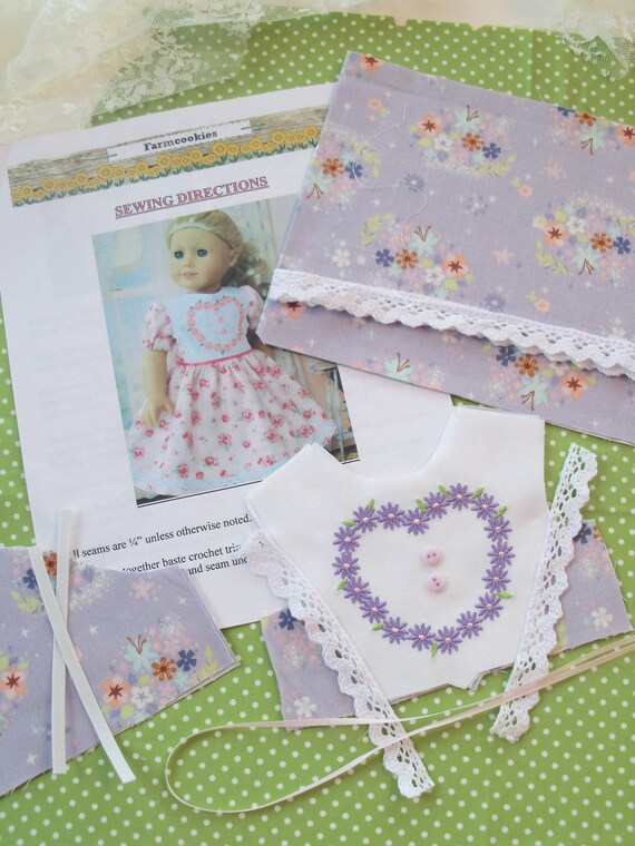 18" Size /COMPLETE SEWING KIT for 18 Inch Doll Clothes / Embroidered Dress / Fits Like American Girl Doll Clothes