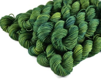 Mini Skeins, Hand Dyed Yarn, Sock Weight, Superwash Merino Wool Yarn, Knitting Yarn, Sock Yarn, Multi-colored, yellow, green - Summer