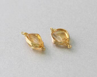 Citrine Gemstone Connector . Polished Gold Plated . Brass Framed . 10 Pieces / G3002G-CI010