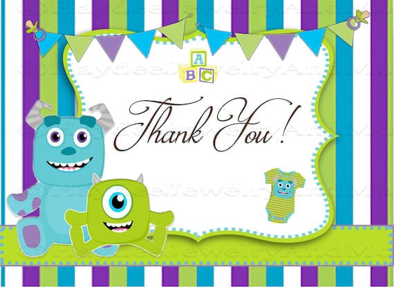 Monster Inc Baby 5.5x4 Flat Thank You card Two Background Monster Inc Baby 5.5x4 Flat Thank You card Two Background