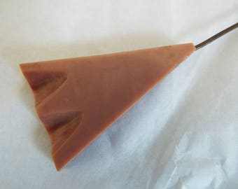 Vintage 1940's Celluloid Hat Pin in Mink Brown with two cut outs in the top