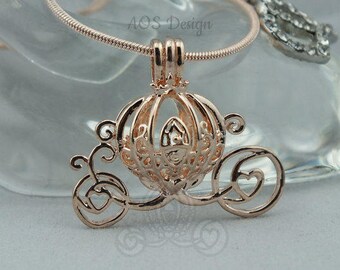 Pick A Pearl Pearl Cage Necklace Carriage Rose Gold Plated Charm Necklace Princess Cinderella Wish Pearl Epcot Pumpkin Locket