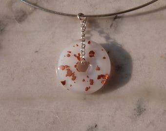 White glass fusing and copper mica pendant