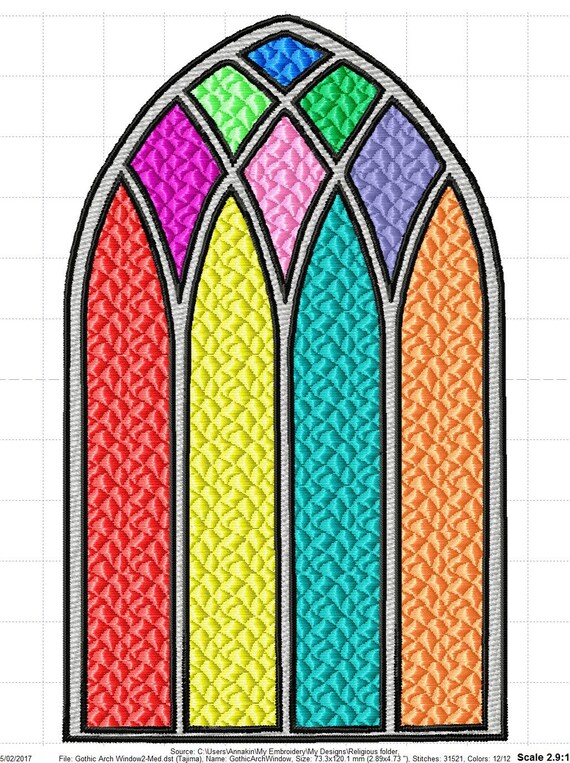 Church Window 2 Machine Embroidery Design 3 sizes for