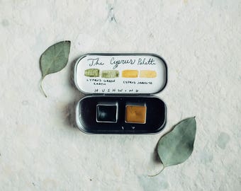 Handmade Watercolor Paint - The Cyprus Palette - 2 Half Pans - Natural Earth Pigments - Professional Artist Paints - Gift for Artist