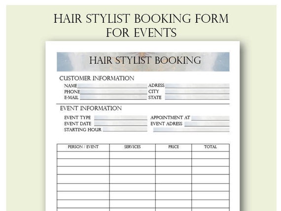 Hair Stylist Booking Form For Events Wedding Hair stylist
