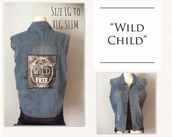 Unique distressed Wild and Free Denim vest