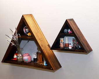 Triangle Shelf, Swarovski Crystal, Home Decor Storage,Wood Wall Shelves, Modern Shelving, Hand Stained, Geometric Shelf, Large, Extra Large