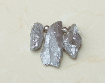 Light Silver Titanium Quartz Points, Titanium Druzy, Raw Rough Quartz Beads, Titanium Quartz - 3 Stones - 35mm - 46mm - 0378