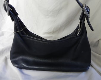 1980's or 1990's Vintage Black Leather Coach Medium Hobo Purse Shoulder Bag