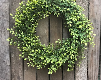 Faux Boxwood Wreath | Boxwood Wreath | Farmhouse Wreath | Fixer Upper Style | Farmhouse Style Faux Greenery Wreath