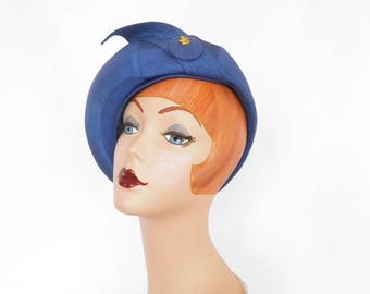 Vintage 1960s hat, woman's bubble tilt, royal blue, I. Magnin