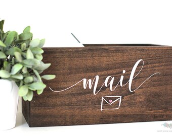 Mail Organizer | Mail Holder | Rustic Wooden Mail Holder | Wood Mail Holder | Personalized Gift | Rustic Office Storage Box - WS-194