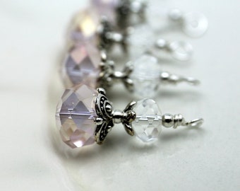 Vintge Style Pale Rose Pink Rondelle Crystal with Clear Rondelle Crystals Bead Earring Dangle Charm Drop Set Pendant