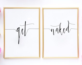 Set Of 2 Get Naked Prints,BATHROOM WALL ART,Bedroom Decor,Funny Print,Shower Decor,Sarcastic Quote,Sarcasm,Bathroom Print,Nursery Bathroom