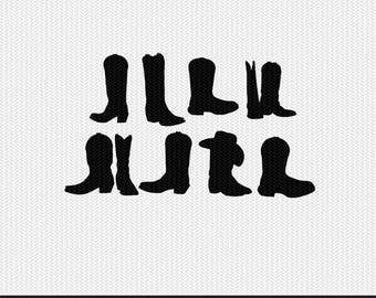 cowboy boots svg dxf file stencil monogram frame silhouette cameo cricut clip art commercial use