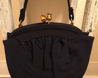 1950s Dark Navy Blue Evening Handbag