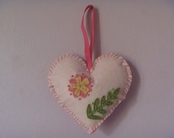floral felt heart, hanging heart decoration, ecofriendly