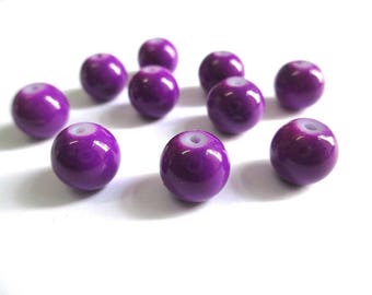 10 purple glass beads painted 10mm (T)