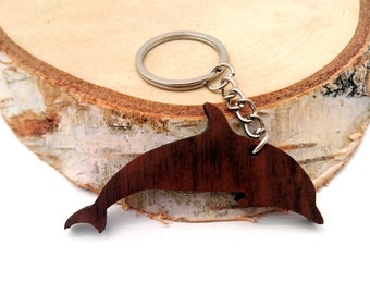 Wooden Dolphin Keychain, Walnut Wood, Animal Keychain, Environmental Friendly Green materials