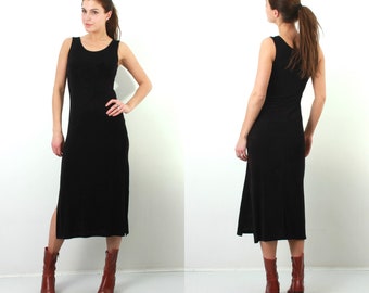 Vintage Black Dress / Long Black Dress / Sleeveless Dress / Evening Dress / Stretchy Dress / Spandex Dress / Medium Dress / 90s Dress