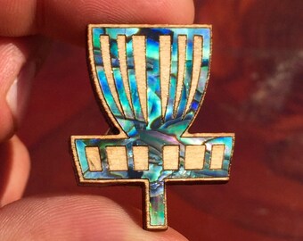 Wood and abalone Disc Golf Basket pin