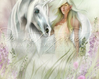Unicorn Fantasy Art Print / Unicorn Horn / Unicorn Art / Fantastic Beasts / Nymph / Wood Nymph / Mythical Creature