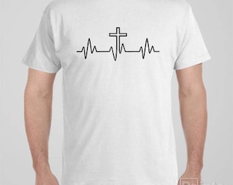 Christian T-shirt "Heartbeat Cross" Bible verses Tee